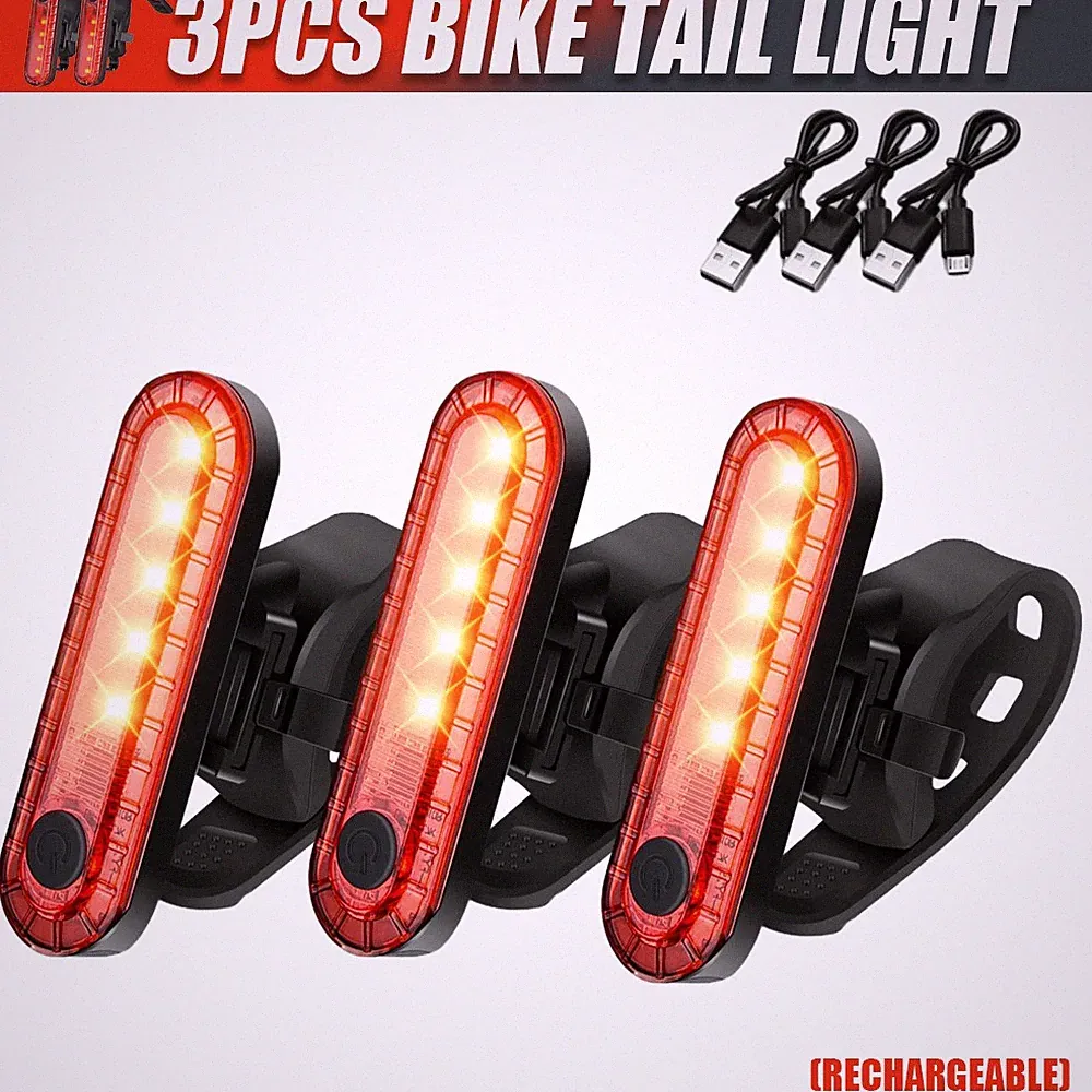 LED USB Rechargeable Bike Tail Light Bicycle Safety Cycling Warning Rear Lamp