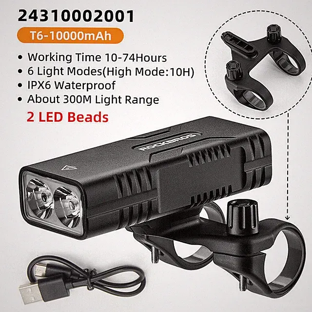 New ROCKBROS Headlight Bicycle Handlebar Front Light LED USB Rechargeable Lamp