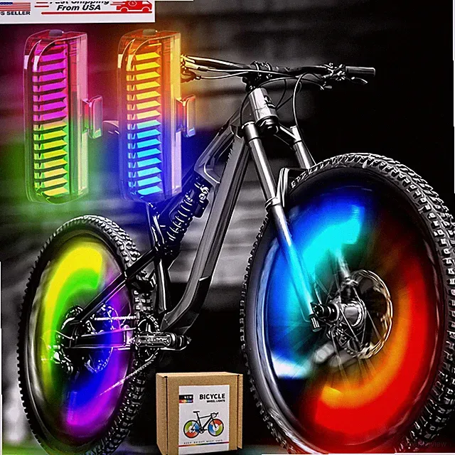 Rechargeable Bike Wheel Lights 2-Pack, 7-Color Bike Spoke Lights Weatherproof