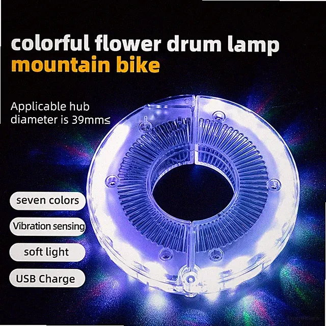 ROCKBROS Bike Wheel Hub Lights Flashlight Spoke Waterproof 7Color USB LED Safety